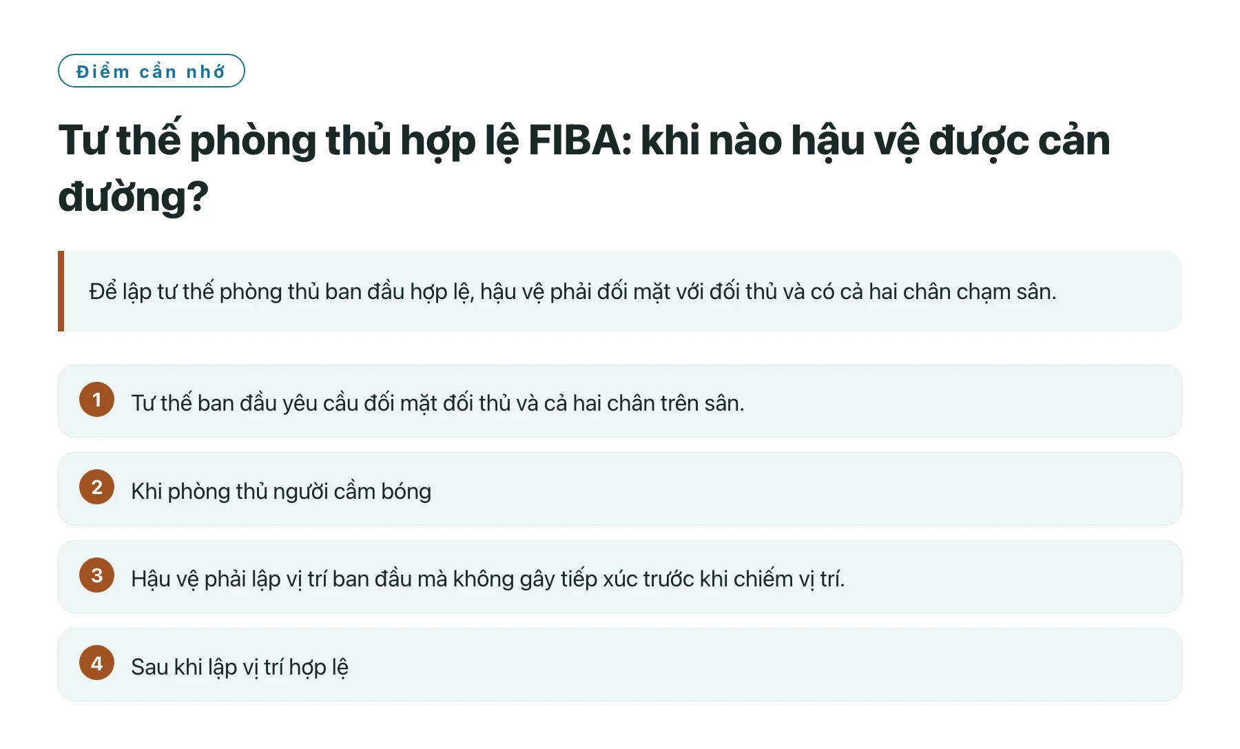 Tư thế phòng thủ hợp lệ FIBA: khi nào hậu vệ được cản đường?——全文要点速览
